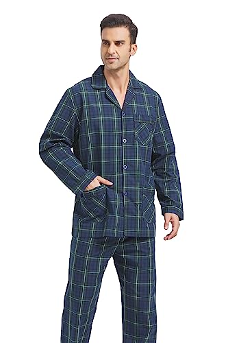 Men Cotton Pajama Set For Men 2 Piceces Plaid Comfy Nightwear PJS With Pockets3