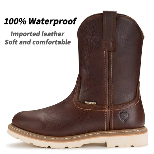 Image of SUREWAY 10in Mens Soft /Steel Toe Waterproof Wellington Work Boot,Heavy Duty Pull On Leather Work Boots,Goodyear Welted,Full Grain Leather,Industrial Safety boot Classic Cowboy Boot,EH Rated