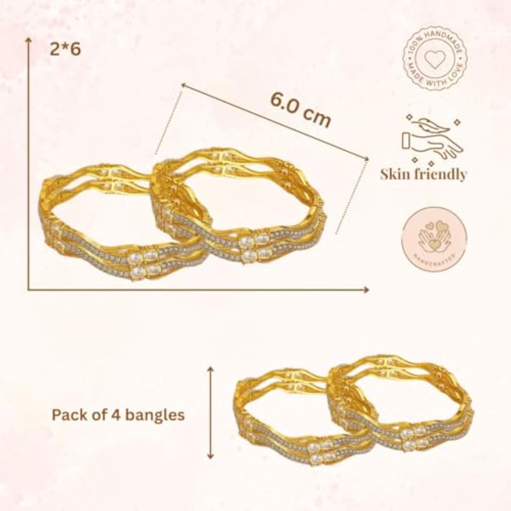 Women's Dual Tone Kada Set with Sparkling Stones