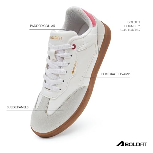Image of Boldfit Sneakers for Woman Faux Leather Casual Shoes with Soft Cushion Insole, Lace-Up Eveyday Wear Footwear Women Sneakers Shoes Klunys Elite