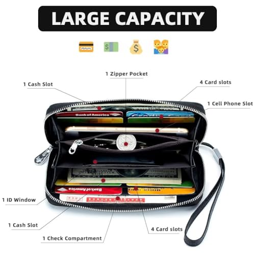 Wallets for Women RFID Blocking Leather Card Case Elegant Clutch Purse Travel Phone Wallet with Removable Wrist Strap, Light Blue, One Size3