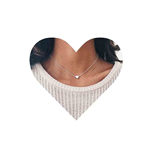 Yheakne Boho Heart Choker Necklace Minimalist Silver Heart Pendant Necklace Simple Necklace Chain Jewelry for Women and Girls