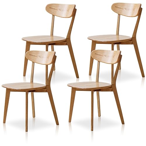 Image of Solid Wood Dining Chairs - Kitchen Chairs Set of 4 with Comfortable Curved Backrest - Wood Chairs for Dining Room,Living Room - Original Wood Color