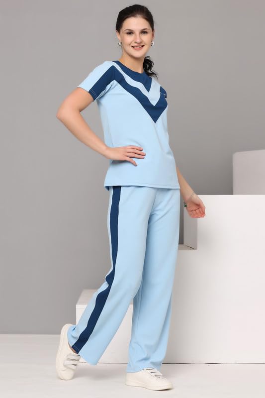 Image of Women's Cotton Blend Athletic Tracksuit - Round Neck Pullover Top & Bottom Set for Women and Girls | Sportswear & Loungewear Co-ord Set