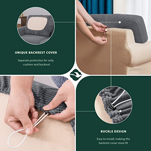 Chun Yi 3 Piece Stretch Armchair Sofa Cover, 1 Seater Couch Slipcover With One Separate Backrest And Cushion With Elastic Band, Checks Spandex Jacquard Fabric(Small,Light Gray) #TOP4