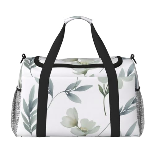 White Natural Greenery Twig Print Travel Duffle Bag - Foldable Personal Item Travel Bag for Women & Men,13x10.2x19.7