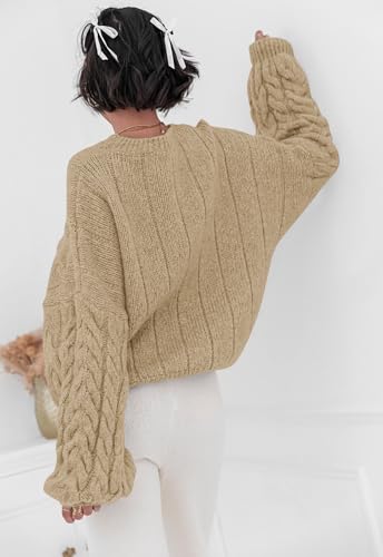 Image of PRETTYGARDEN Womens Sweaters Spring 2026 Cable Knit Long Sleeve Crewneck Oversized Sweater Chunky Pullover Loose Outfits