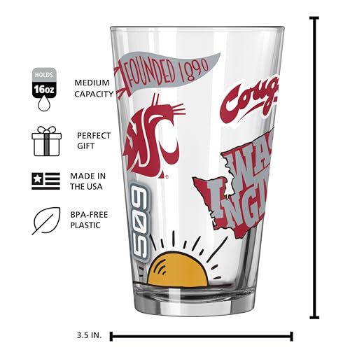 Image of Logo Brands NCAA 16 oz Pint Glass - Durable Glass With Bold Team Color- Chip-Resistant Rim Drinkware For Fans, Tailgates, Home Bars & Everyday Use