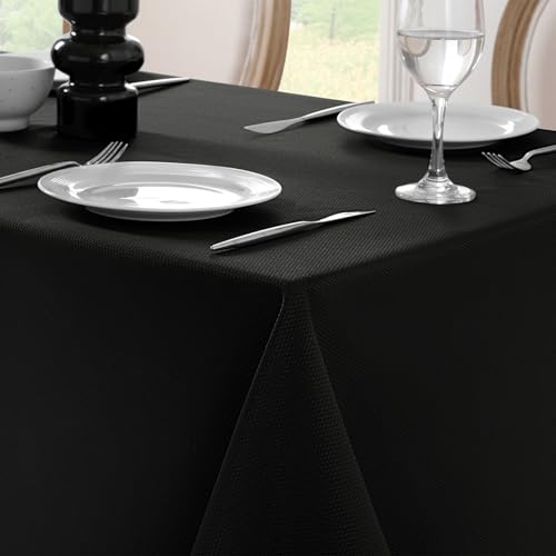 Softalker Nappe Carrée 100x100 cm Noire Jacquard Géométrique Anti Tache Déperlante Nappes Extérieur Tablecloth Protection de Table pour Jardin...