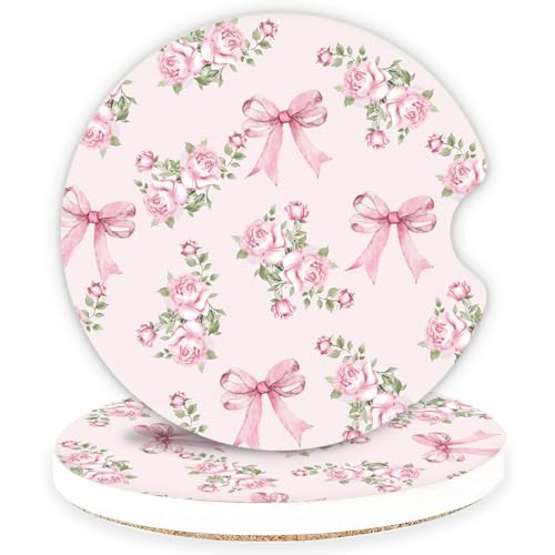 Butterfly Rose Ceramic Car Coasters for Cup Holders – Absorbent Car Cup Holder Coaster Set for Women, Aesthetic Auto Interior Accessories, 2 Pack