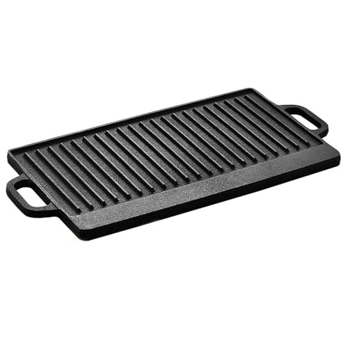 Bistecchiera in Ghisa Antiaderente griglia rettangolare 45x23cm piastra doppia faccia