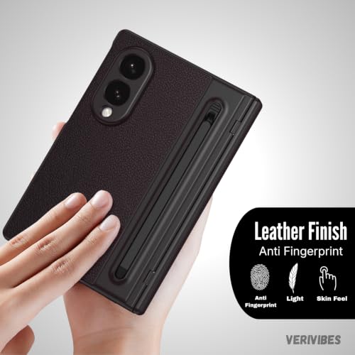 Image of Ultra Hybrid Luxury Leather Compatible with Samsung Galaxy Z Fold 8 (2026)| Built-in S Pen Holder| 360 Hinge Protection | Slim Shockproof Back Cover with Tempered Glass - Black