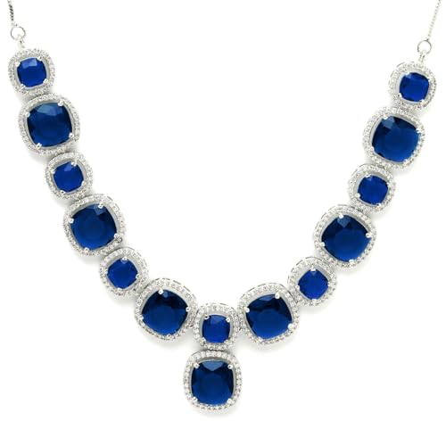 Image of Karatcart Elegant Silver Plated Blue American Diamond Necklace Set for Women