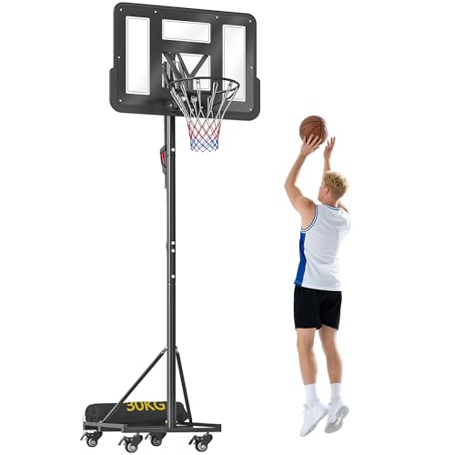 SPORTNOW Canasta de Baloncesto para Exterior, Altura Ajustable 235-305 cm, Canasta de Baloncesto Portátil con Tablero Irrompible 110 cm, Ruedas y Saco de Peso, para Adolescentes y Adultos, Negro