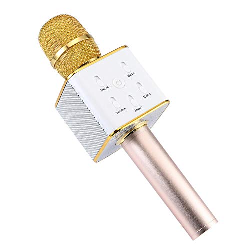 Altavoz de micrófono inalámbrico, JTD Micrófono de karaoke Bluetooth con altavoces duales Reproductor de KTV de mano Altavoz de clase Fiesta al aire libre Música Canto iOS Android PC (Dorado)