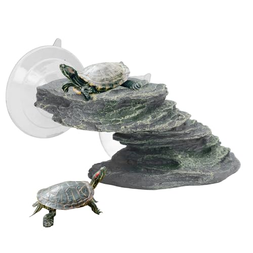 Buachois Plataforma para Tomar El Sol con Ventosa, Rampa de Escalada de Resina de Tortuga Bebé para Acuario, Terraza de Descanso, Adorno de Muelle de Reptiles de Piedra para Tanque de