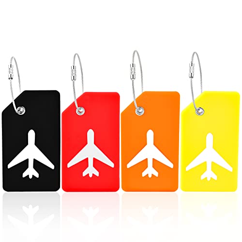 Juego de 4 etiquetas para equipaje, etiquetas de maleta de silicona con tarjetas de identificación nominativas y hebilla de acero para equipaje de viaje, maletas y bolsos Cover
