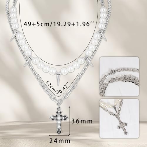 Eigso Pearl Necklace for Women Stainless Steel Silver Necklaces for Woman Gothic Cross Pendant Necklace for Woman Man2
