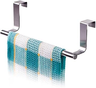 Tatkraft Horizon  Over the Door Towel Rail  Towel Holder for Cupboard Drawer Cabinet  Kitchen and Bathroom  Anti Slip Scratch Protecting Stripe