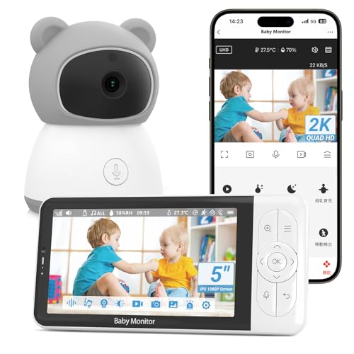 ZAIDER ベビーモニター モニター付き ベビーカメラ 見守りカメラ 【業界最高2K＆動体検知・自動追尾】 ペットカメラ スマホ対応 首振り 双方向通話 暗視 4倍ズーム 省エネVOX 温湿度検知 ベビーセンス 子守唄 wi-fi不要 ベビーアラーム 防犯カメラ 監視カメラ 赤ちゃん 出産祝い 高齢者 介護用