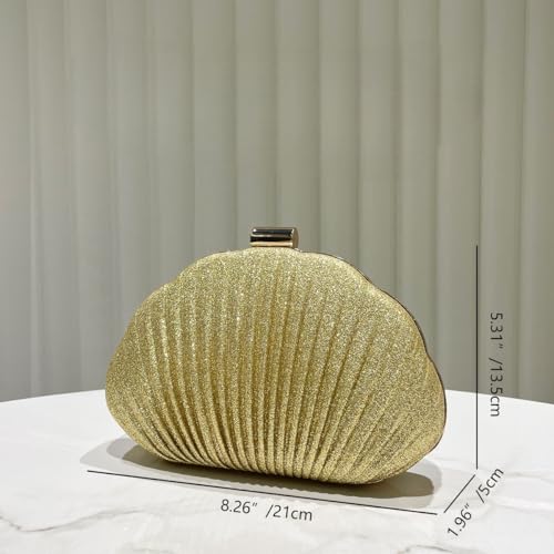 Image of Glitter Seashell Evening Clutch Purse Mini Chain Shoulder Bag Acrylic Shell Pearl Crossbody Bag