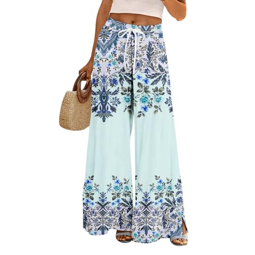 Wide Leg Loung Pants for Women Lightweight Bohemian Print Baggy Summer Pants Loose Fit Fashion Trousers