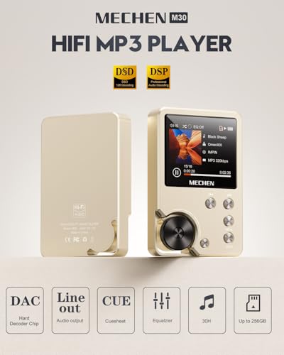 Image of MECHEN M30 HiFi MP3 Player, Lossless DSD High Resolution Digital Audio Music Player, High-Res Portable Audio Player with 64GB Memory Card (Gold)