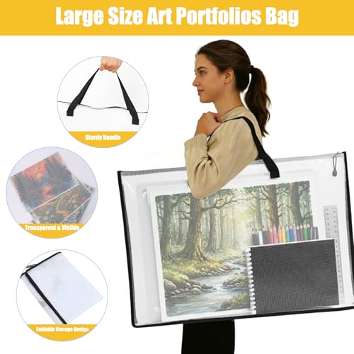 Image of EOOUT 4pcs 24x36 Inches Art Portfolio Bags, Portfolio Folder for Artwork, Posters Storage Bag with Zipper and Handle Mesh Folder Organizers for Poster, Scrapbook, Keepsake and Bulletin Board
