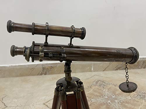 Telescopio náutico artesanal de latón 14" con trípode ajustable de madera miniatura 4