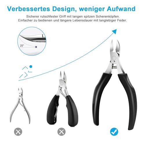 SURFOU Nagelschere Fussnägel, Edelstahl Nagelzange für Dicke und Eingewachsene Fußnägel, Rutschfester Griff, Mit Schutzkappe, Professionelle Fußpflege, für Herren und Senioren
