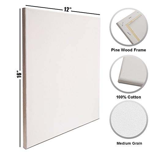 Stretched Painting Canvas Boards 12x16 Inch, Blank Art Canvases for Oil & Acrylic Painting, 100% Cotton, Value Pack of 7 - Thumbnail 3