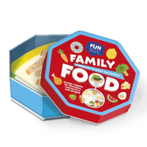 Jogo de cartas Funtastic Family Food, jogo de tabuleiro familiar, 2-5 jogadores, 8-9 anos, caixa metálica