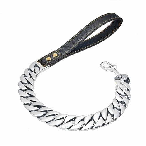 Laisse chaîne pour chien en acier inoxydable argent 32mm robuste - 2