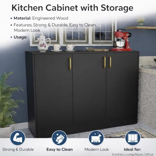 Image of Spyder Craft Accent Multipurpose Cabinet with Storage - Shinx Storage Organizer with Doors Side Cupboard for Shoe, Hallway, Kitchen, Living Room, Office, Color -Black (Assembly - DIY)