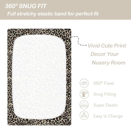 Image of CaTaKu Baby Crib Sheets Brown Leopard Animal Print Mini Crib Sheets Fitted for Girls Boys,Neutral Soft Toddler Mattress Bed Sheets for Crib,27 inchx 39 inch