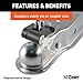 CURT 25138 Straight Tongue Trailer Coupler for 3-Inch Channel, 2-In Hitch Ball, 3,500 lbs, Alloy Steel, CLEAR ZINC