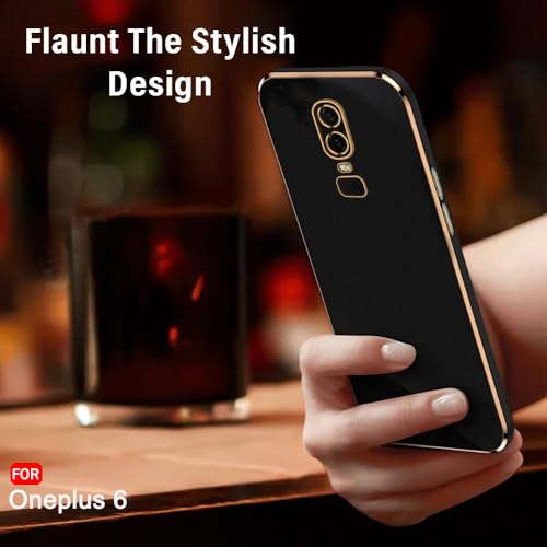 Image of TheGiftKart Luxurious Golden-Plated Back Cover Case for OnePlus 6 | Raised Lips for Camera & Screen Protection | Shockproof Design | Stylish Back Cover Case for OnePlus 6 (TPU, Black)