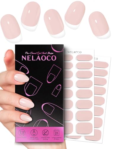 Nelaoco Nail Polish Strips – 32PCS UV Free Salon Quality Wraps, Long Lasting Gel Nail Stickers for Women (Morning Mist Pink)