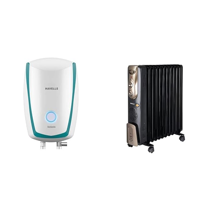Havells Instanio 3-Litre Instant Geyser (White/Blue) & Havells OFR - 11Fin 2900-Watt PTC Fan Heater (Black)