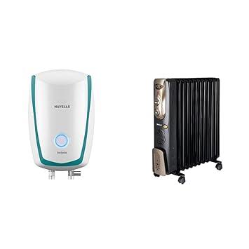 Havells Instanio 3-Litre Instant Geyser (White/Blue) & Havells OFR - 11Fin 2900-Watt PTC Fan Heater (Black)