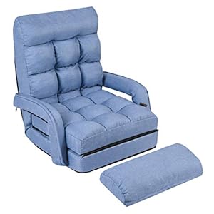 Giantex Folding Lazy Sofa Floor Chair, Indoor Chaise Lounger Bed with 6 Adjustable Position, Pillow, Living Room Lounge Couch(Blue)