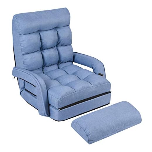 Giantex Updated Folding Massage Lazy Sofa Floor Chair Sofa Lounger Bed with Armrests and a Pillow Lounger Bed Chaise Couch (Blue)