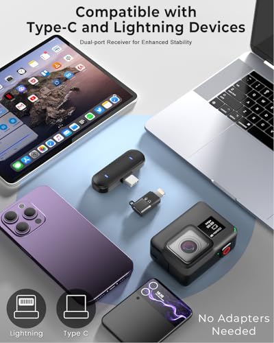 Image of GRENARO Mic for YouTube Wireless, 3-Level Adjustable Noise Reduction Mic Wireless,S12 Wireless Microphone for Youtubers,Compatible with All Devices Featuring USB-C and Lightning OTG Adapter