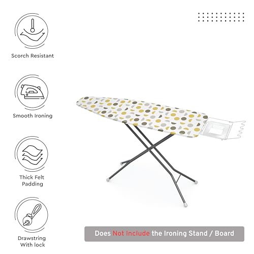 Image of Encasa XO Ironing Board Cover with 3mm Thick Felt Pad for Steam Press (Fits Standard Medium Boards of 112x34 cm) Heat Reflective, Scorch & Stain Resistant, Printed - Yellow Moon