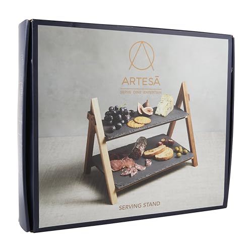 Foto von Artesa Tafelgeschirr, Servierplatte aus Schiefer mit Akazienholzrahmen, 40 x 30 x 25 cm, in Geschenkbox