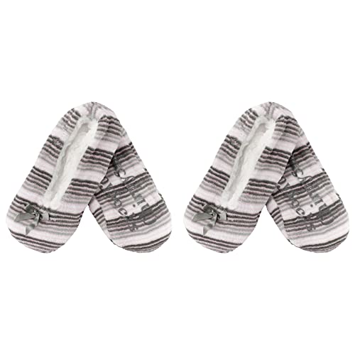 Image of BambooMN Women's Stripe Patterned Non-Slip Lined Travel Home Slippers - 2 Pairs