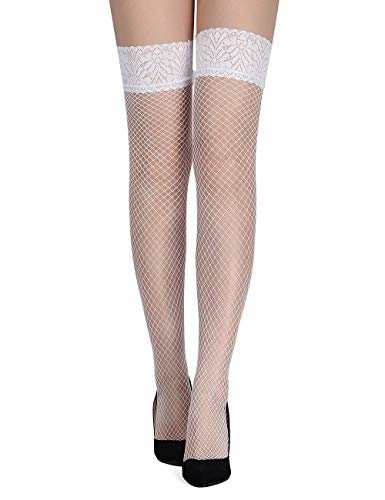 lau-fashion Strapse Strümpfe Netz Halterlos Damen Overknees Nylon Gogo Girl Schwarz M-XL Farbe weiß Cover