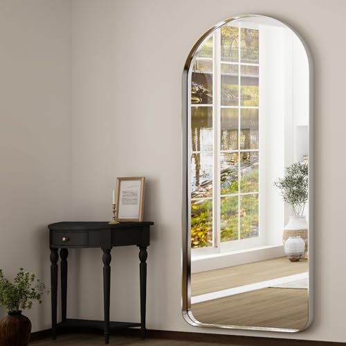71"x30" Large Arched Full Length Floor Standing Mirror with Rounded Corners, Aluminum Alloy Frame for Wall Hanging or Home Decor, Silver