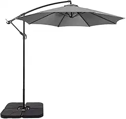 Ombrelone Lateral Suspenso 3m com Base, Alumínio e Poliéster, Off-White e Cinza, para Jardim e Varanda