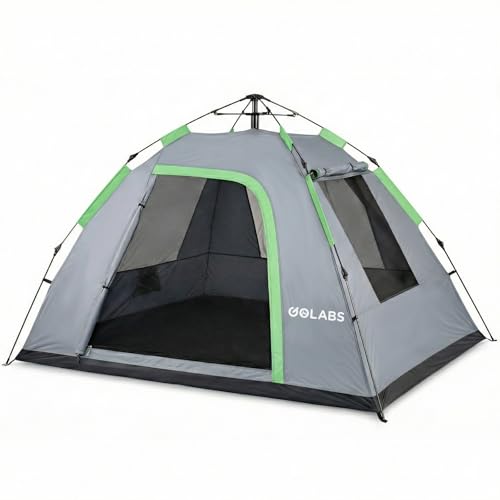Golabs CT3 2 Person Instant Camping Tent, 1-Minute Setup by Pre-Attached Pole, 4 Side Mesh & Door Ventilation, Lightweight 4.8lbs Portable Design with Carry Bag, Inner Storage Pockets & Hooks for Park